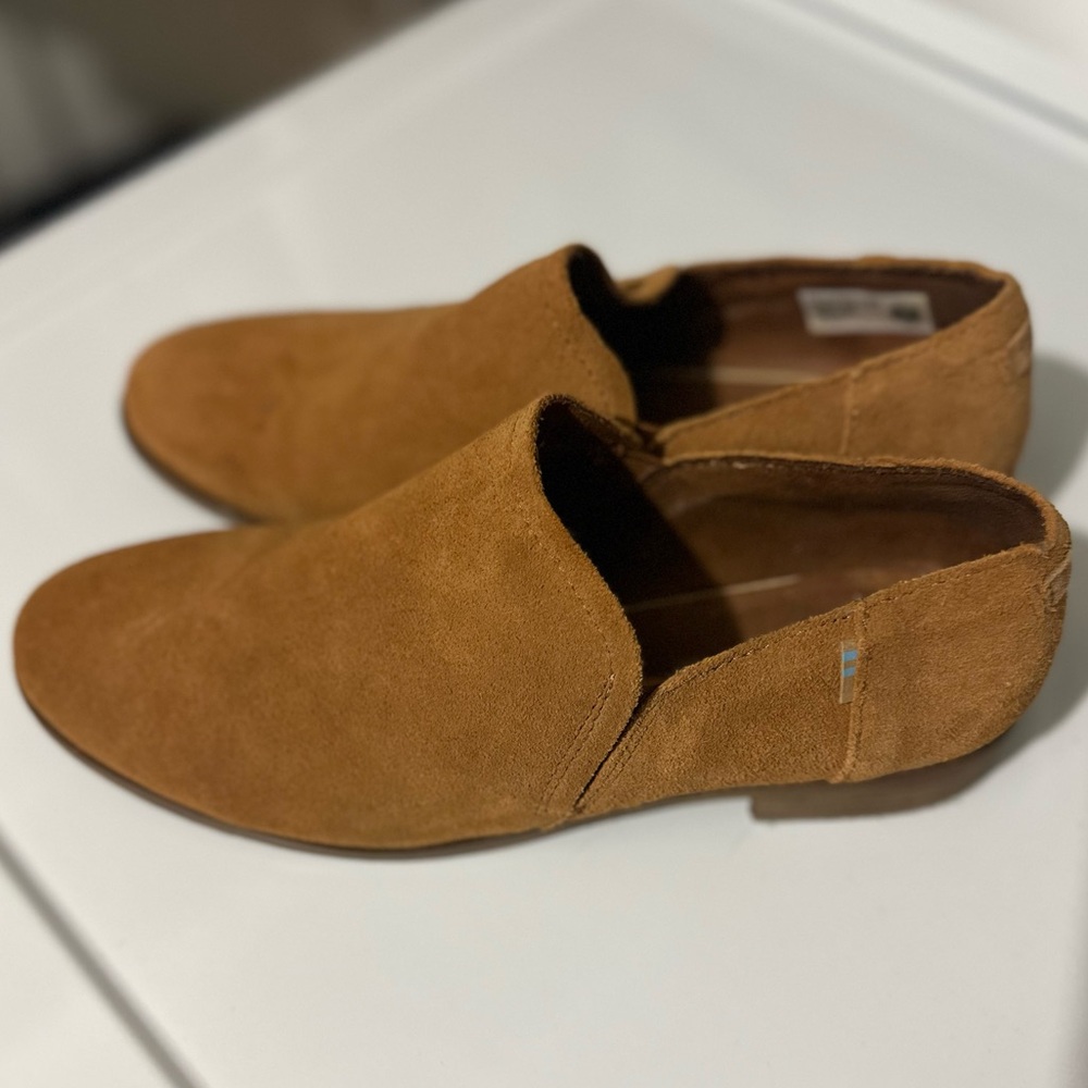 TOMS Carmel Camel Brown Suede Shaye Short Ankle Booties